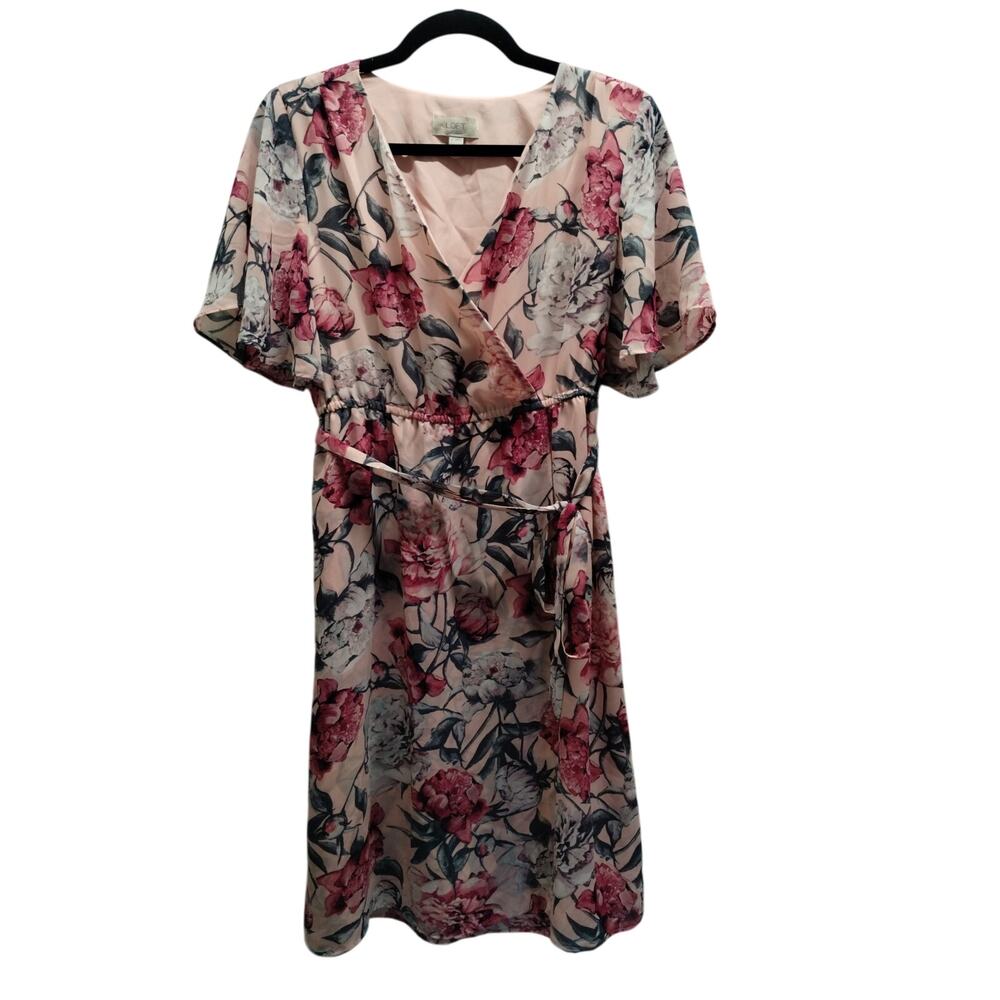 LOFT Outlet Size XS Pink Floral Surplice V-Neck Faux Wrap Flutter Sleeve Dress